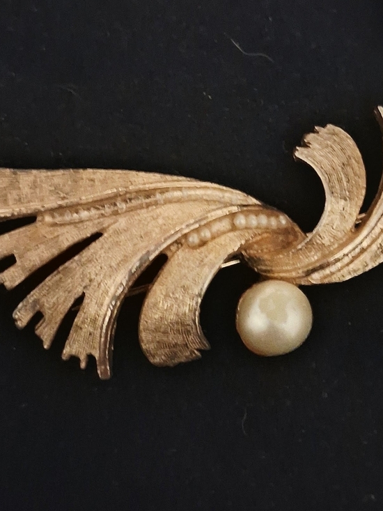 Jewelry - Gold-Tone Swirl Brooch with Pearl Accent